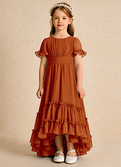Azazie Kass Flower Girl Dresses Paprika A-Line Pleated Chiffon Dress image4