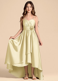 Azazie Catalina Junior Vestido de Sorbete De Limón de Satén Elástico de Corte en A con Escote de Corazón image5