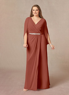 Azazie Belinda Mother of the Bride Dresses Auburn A-Line V-Neck Pleated Chiffon Dress image8