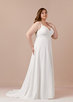 Azazie Xena Vestidos de novia Vestido de Blanco Diamante Arena de Crepé elástico de Corte en A con Lentejuelas cuello pico image9
