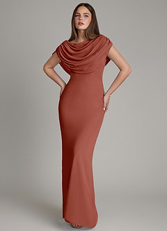 Azazie Hadley Bridesmaid Dresses Auburn Mermaid Pleated Chiffon Dress image1
