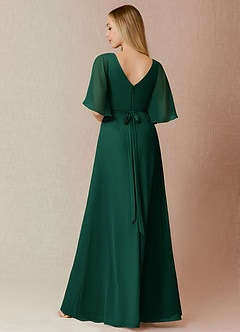 Azazie Cierra Bridesmaid Dresses Emerald A-Line V-Neck Chiffon Dress image2