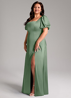 Azazie Fyona Brautjungfernkleider A-Linie Plissee Stretch-Satin Kleid Matcha image10