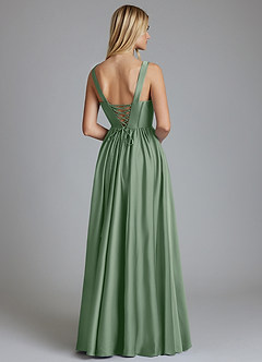 Azazie Delmie Abiti da Damigella Abito A-Line in Raso Elasticizzato Corsetto Matcha image2