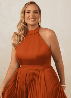 Christian Siriano Bridal for Azazie 1007 Bridesmaid Dresses Burnt Orange A-Line Pleated Stretch Satin Dress image14