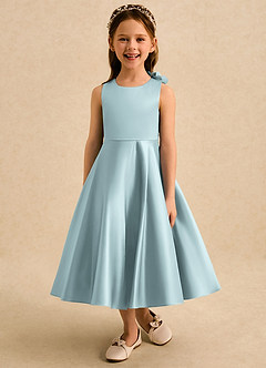 Azazie Kay Flower Girl Dresses Mist A-Line Pleated Matte Satin Dress image4