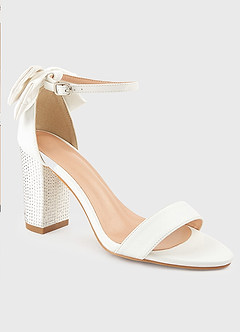 front Satin Bow and Rhinestone Block Heel Sandals