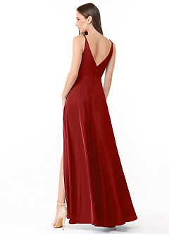 Azazie Dalilah Brautjungfernkleider A-Linie V-Hals Gefaltet Stretch-Satin Kleid Granatapfelrot image2
