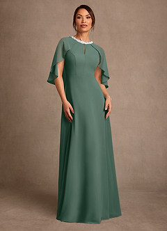 Azazie Winnifred Abiti per la Madre della Sposa Abito A-Line in Chiffon Perline Muschio Marino image1