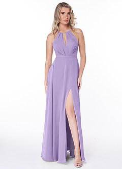 Azazie Evalleen Robes de demoiselle d'honneur Robe Trapèze en Mousseline de soie Plissée Lilas image2