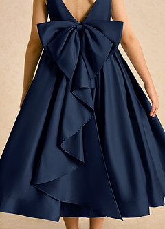 Azazie Cailee Flower Girl Dresses Dark Navy Ball-Gown Pleated Matte Satin Dress image7