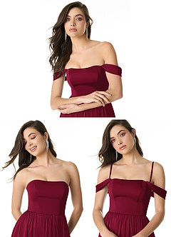 Azazie Morana Bridesmaid Dresses Burgundy A-Line Off the Shoulder Stretch Satin Convertible Dress image10