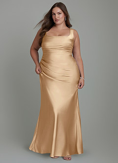 Azazie Agustina Bridesmaid Dresses Champagne Mermaid Corset Stretch Satin Dress image9