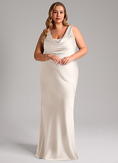 Azazie Rylina Bridesmaid Dresses White Alabaster Mermaid Stretch Satin Dress image9