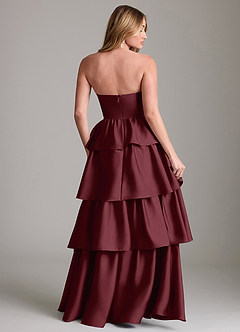 Azazie Faye Bridesmaid Dresses Cabernet A-Line Ruched Stretch Satin Dress image2