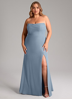 Azazie Saige Vestidos de damas de honor Vestido de Azul Polvoriento de Gasa de Corte en A Convertible con Vestidos sin tirantes image16