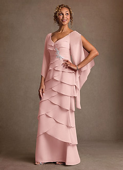 Azazie Arabinda Abiti per la Madre della Sposa Abito Tubino in Chiffon Increspato Rosa Cipria image3