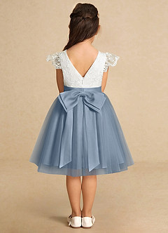 Azazie Vetty Flower Girl Dresses Ivory Dusty Blue A-Line Lace Tulle Dress image7