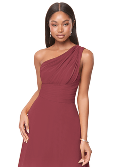 Azazie Ashley Vestidos de damas de honor Vestido de Merlot de Gasa de Corte en A con Volante image2