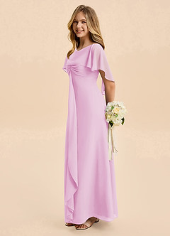 Azazie Selena Junior Robe Trapèze en Mousseline de soie Rayé Rose Bonbon image1
