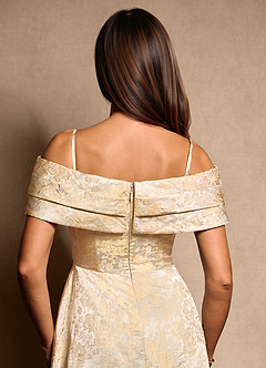 Azazie Brighton Mother of the Bride Dresses Vintage Champagne A-Line Pleated Jacquard Dress image7