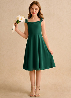 Azazie Pup Girls Formal Flower Girl Dresses Emerald A-Line Pleated Chiffon Dress image1