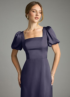 Azazie Fyona Bridesmaid Dresses Stormy A-Line Pleated Stretch Satin Dress image6