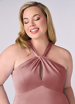 Barbie ♥ Azazie Bridesmaid Dresses Dusty Rose Sheath Stretch Satin Dress image10