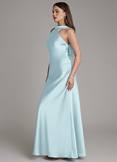 Azazie Dimitra Robes de demoiselle d'honneur Robe Fourreau en Satin extensible Plissé Bleu Nuage image5