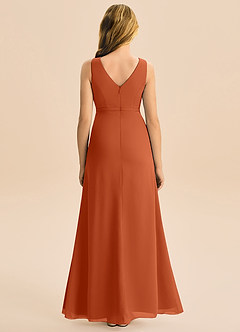 Azazie Floris Junior Robe Trapèze en Mousseline de soie Plissée Orange Brûlée image3