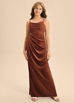 Azazie Mai Junior Terracotta A-Line Sweetheart Neckline Velvet Dress image6