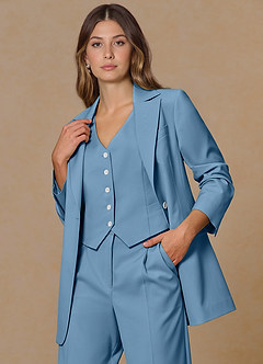 front Rowan Blu Acciaio Blazer Performance in tessuto raffinato