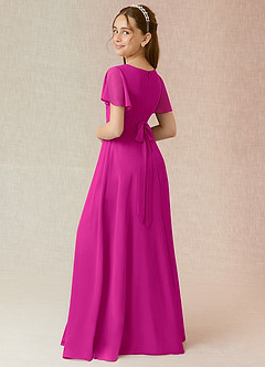 Azazie Induh Junior Fuchsia A-Line Ruched Chiffon Dress image2