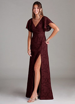 Azazie Ambrosia Bridesmaid Dresses Cabernet A-Line Pleated Floral Burnout Dress image4