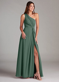 Azazie Brooke Bridesmaid Dresses Sea Moss A-Line One Shoulder Chiffon Dress image4