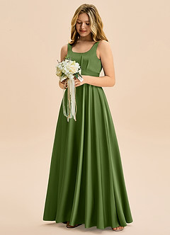 Azazie Gabby Junior Vestido de Enebro de Satén Elástico de Corte en A con Plisado image4