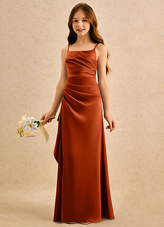 Azazie Cannoli Girls Formal Blumenmädchenkleider A-Linie Plissee Stretch-Satin Kleid Paprika image4