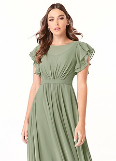 Azazie Daphne Modest Bridesmaid Dresses A-Line Ruffled Chiffon Floor-Length Dress image4
