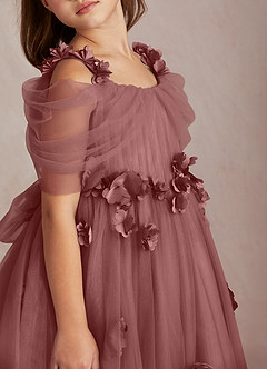 Azazie Shaylee Flower Girl Dresses Desert Rose A-Line Off the Shoulder Tulle Dress image2