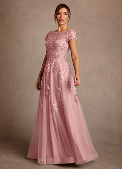 Azazie Jalinda Mother of the Bride Dresses Dusty Rose A-Line Lace Chiffon Dress image4