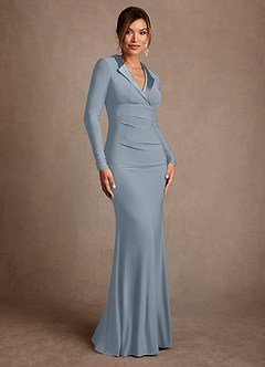 Azazie Syracuse Abiti per la Madre della Sposa Abito Tubino in Maglia Lussuosa Plissettato Blu Polveroso image3