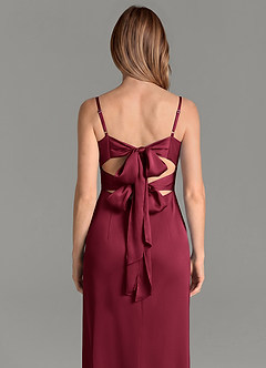 Azazie Emersyn Bridesmaid Dresses Burgundy Sheath Pleated Stretch Satin Dress image7