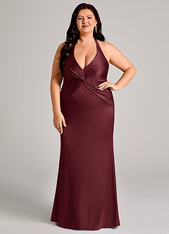 Azazie Valerie Bridesmaid Dresses Cabernet Mermaid Pleated Stretch Satin Dress image7