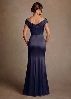 Azazie Aberdeen Mère de la mariée Robes Robe Fourreau en Satin extensible Plissée Bleu Orageux image2