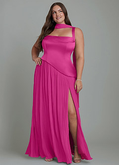 Azazie Stephanie Vestidos de damas de honor Vestido Fucsia de Satén Elástico de Línea A con Plisado image15