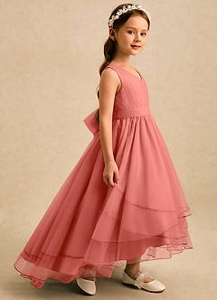 Azazie Seraphina Flower Girl Dresses Salmon Pink A-Line Pleated Tulle Dress image5