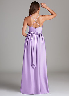 Azazie Llana Robes de demoiselle d'honneur de maternité Robe Trapèze avec poches Longueur ras du sol Satin extensible image2