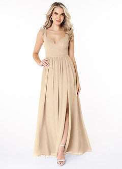 Azazie Stassie Abiti da Damigella Abito A-Line in Chiffon Increspato con Scollo a Cuore Champagne image3