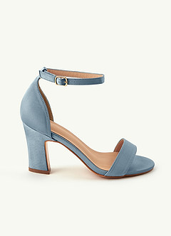 Matching Color Stretch Satin One Strap Buckle Chunky Heel Sandals