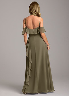 Azazie Aubrie Robes de demoiselle d'honneur Robe Trapèze en Mousseline de soie Épaule décolletée Vert Saule image6